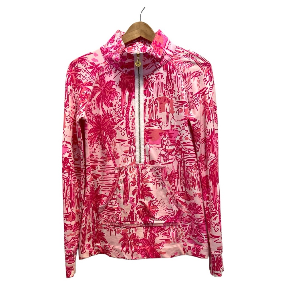 Lilly Pulitzer XS Skipper Popover Skinny Dippers Zip Sweater Top Womens Pink UPF